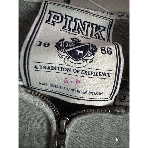 VS pink Full zip up hoodie hooded sweatshirt og y2k vintage bling style icon - Picture 4 of 13
